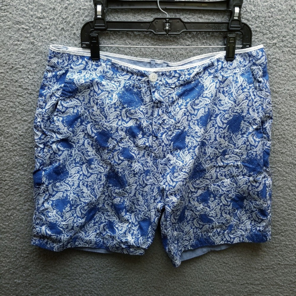 Islandia Men's 40 Reversible Paisley Blue Chino Shorts 100% Cotton 37" 6.75" 13"